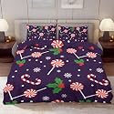 Delerain Comforter Cover Set Twin Size, Christmas Candy and Holly 3-Piece Bedding Set for Boys Girls Teens Modern Soft Microfiber Bedroom Set Room Decor, 1 Duvet Cover + 2 Pillowcases