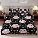 Delerain Comforter Cover Set Twin Size, Cute Cartoon Pink Owl 3-Piece Bedding Set for Boys Girls Teens Modern Soft Microfiber Bedroom Set Room Decor, 1 Duvet Cover + 2 Pillowcases