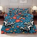 Delerain Comforter Cover Set Twin Size, Cute Skunk Folk Art 3-Piece Bedding Set for Boys Girls Teens Modern Soft Microfiber Bedroom Set Room Decor, 1 Duvet Cover + 2 Pillowcases