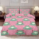 Delerain Comforter Cover Set Twin Size, Chubby Frog on Lily Pad 3-Piece Bedding Set for Boys Girls Teens Modern Soft Microfiber Bedroom Set Room Decor, 1 Duvet Cover + 2 Pillowcases