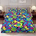 Delerain Comforter Cover Set Twin Size, Neon Abstract 90s Retro 3-Piece Bedding Set for Boys Girls Teens Modern Soft Microfiber Bedroom Set Room Decor, 1 Duvet Cover + 2 Pillowcases