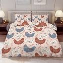 Delerain Comforter Cover Set Twin Size, Cute Hen Chicken 3-Piece Bedding Set for Boys Girls Teens Modern Soft Microfiber Bedroom Set Room Decor, 1 Duvet Cover + 2 Pillowcases