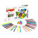 Deli 24 Bright Color Pre-Sharpened Plastic Crayons with Mini Sharpner, Triangular Barrel Wax Colors, Smooth Drawing Crayons for Children, Artist Oil Pastels, Best for Birthday Gift