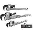 deli 3-Piece Heavy Duty Aluminum Pipe Wrench Set, 10" 14" 18" Adjustable Pipe Wrench Set with Tool Bag, Professional Plumbing wrench Set, for Pipe, Home, Vehicle repair