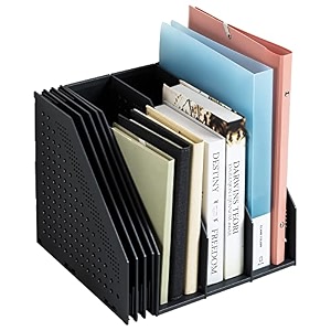 deli 3 vertical compartments collapsible magazine file holderdesk organizer for office organization and storage dark grey