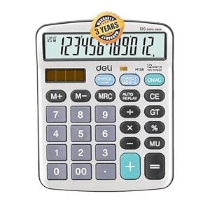 deli cm19811 12 digit dual power calculator with 120 steps check and correct option  3 years warranty  - silver