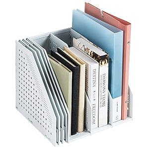 deli collapsible magazine file holder desk organizer document folder for office organization and storage 3 vertical compartments gray