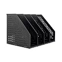 Deli Desktop Magazine Holder Freestanding Desk File Organizer 4 Compartments Plastic Vertical File Dividers Book Holder &amp; Tiered Shelf Cabinet Document Storage Rack (Dark Grey)
