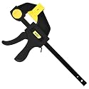 Deli DL110106 6" Quick Grip Clamp Heavy Duty 150mm Bar-Clamp with Rubber Chuck One Handed Release F Type Design Trigger Clamps for Woodworking Glass &amp; Welding Work (Pack of 1, Black/Yellow)
