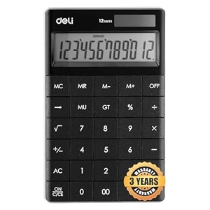 deli w1589p modern compact calculator 12 digit black with rubber keys
