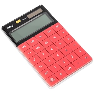 deli e1589 - 12 digit calculator  dual power desktop calculator red pack of 1