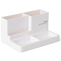 deli Plastic W9115 |Compartment Storage Stand| Pencil Holder For Office Home Study Table Organizer Stationery Multifunctional Desktop Pen Stand Office Accessories White, Pack Of 1