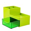 deli Acrylonitrile Butadiene Styrene Wz25150 Multipurpose Compartment Desk Organizer, 3 Compartments And 1 Drawer - Green, Pack Of 1, Cosmetics