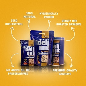 delinut heavenly honey dry roasted cashewskaju 150g  sweet amp crunchy ww240 whole cashew nuts  honey flavour  fost flavour lock technology  nitrogen flushed  no added oil colors or preservatives