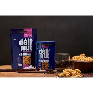 delinut pepper onion dry roasted cashewskaju 80g  savory amp crunchy ww240 whole cashew nuts  pepper amp onion flavour  fost flavour lock technology  nitrogen flushed  no added oil colors or preservatives