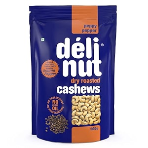 delinut peppy pepper dry roasted cashewskaju 500g  bold amp crunchy ww240 whole cashew nuts  black pepper flavour  fost flavour lock technology  nitrogen flushed  no added oil colors or preservatives