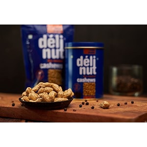 delinut peppy pepper dry roasted cashewskaju 200g  bold amp crunchy ww240 whole cashew nuts  black pepper flavour  fost flavour lock technology  nitrogen flushed  no added oil colors or preservatives