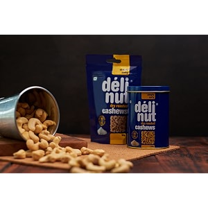 delinut simply salty dry roasted salted cashewskaju 80g  crunchy amp flavourful ww240 whole cashew nuts  fost flavour lock technology  nitrogen flushed  rich in protein amp fiber  no added oil or preservatives