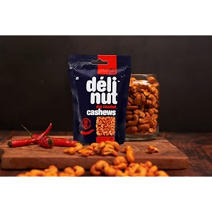 delinut sizzling chilli dry roasted cashewskaju 80g  spicy amp crunchy ww240 whole cashew nuts  fiery chilli flavour  fost flavour lock technology  nitrogen flushed  no added oil colors or preservatives