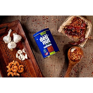 delinut tangy chilli garlic dry roasted flavoured cashewskaju 200g  spicy amp crunchy ww240 whole cashew nuts  tangy chilli garlic flavour  fost flavour lock technology  nitrogen flushed  no added oil colors or preservatives