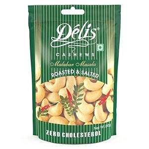delis malabar masala cashews 80g  spicy amp crunchy ww240 cashew nuts  traditional kerala flavour  roasted in groundnut oil  nitrogen flushed