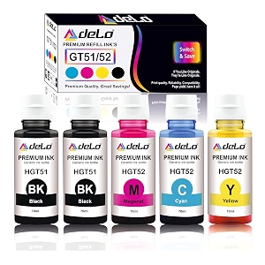 delo 5152 compatible refill ink for hp gt 5810 5820 5821 310 315 319 415 419 410 printer - compatible with gt51gt52 ink code multicolor 3 color  2 black