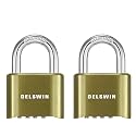 DELSWIN 4-Digit Combination Lock Outdoor Padlock - Heavy Duty Locker Lock with Hardened Steel Shackle, Waterproof Combo Lock for Gym Locker, Hasp Storage, Shed, Fence, Gate (Brass,2Pcs)