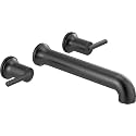 Delta Faucet Contemporary Tub Filler - Wall-Mounted Bathtub Filler Spout - Long Modern Bath Faucet with Temperature Indicators - Matte Black, T5759-BLWL (Rough Sold Separately)