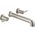 Delta Faucet Contemporary Tub Filler - Wall-Mounted Bathtub Filler Spout - Long Modern Bath Faucet with Temperature Indicators - Stainless, T5759-SSWL (Rough Sold Separately)
