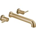 Delta Faucet Contemporary Tub Filler - Wall-Mounted Bathtub Filler Spout - Long Modern Bath Faucet with Temperature Indicators - Champagne Bronze, T5759-CZWL (Rough Sold Separately)