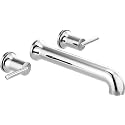 Delta Faucet Contemporary Tub Filler - Wall-Mounted Bathtub Filler Spout - Long Modern Bath Faucet with Temperature Indicators - Chrome, T5759-WL (Rough Sold Separately)