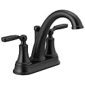 Delta Faucet Woodhurst Centerset Bathroom Faucet, Black 2-Handle Bathroom Faucet, Delta Bathroom Sink Faucet, Metal Push-Pop Drain Assembly, Matte Black 2532LF-BLMPU