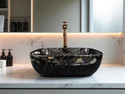 DELTA Premium Black and Gold Marble Ceramic Wash Basin(27) Designer Table Top Basin (Black & Golden)