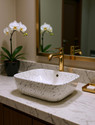 DELTA Premium Designer White and Gold Ceramic Wash Basin(M03 Gold) Designer Wash Basin for Home,Kitchen,Restaurant and Hotel(M03_Gold) Table Top Basin (White & Golden)
