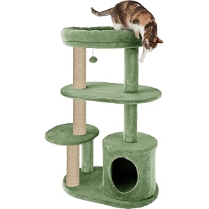 deluxe cat tree tower 43 inch tall multi-level grey plush with sisal posts condo house perch platforms 19x16x43 inches furr-36 green