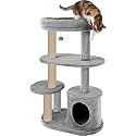 Deluxe Cat Tree Tower, 43 Inch Tall Multi-Level Grey Plush with Sisal Posts, Condo House, Perch Platforms, 19x16x43 Inches (FURR-36) (Grey)