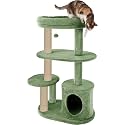 Deluxe Cat Tree Tower, 43 Inch Tall Multi-Level Grey Plush with Sisal Posts, Condo House, Perch Platforms, 19x16x43 Inches (FURR-36) (Green)