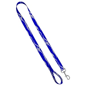 deluxe dog leash - patterned heavy duty pet leashes made in the usa - 1 inch x 4 feet hot rod flames blue silver
