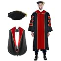 Deluxe Graduation Gown and Hood with Gold Piping - Doctoral Regalia