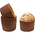 Pastry Chef's Boutique Deluxe Heavy Corrugated Gold and Brown Design Paper Large Panettone Paper Molds - 7.3''x 4.25'' - 6 Pieces