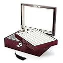 Cuff-Daddy Large Cufflinks Box Storage Case for Men - Mahogany Double Layer Cufflinks Holder Lapel Pins Rings - Double Decker Jewelry Cufflink Display Organizer with Glossy Piano Finish