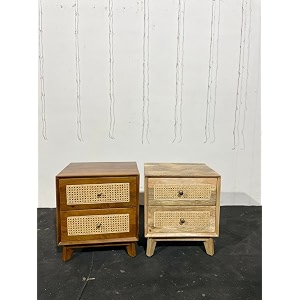 solid wood rattan nightstand with drawer mid century modern bedside table wooden side table for bedroom living room handcrafted cane furniture dark walnut finish natural
