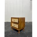 Solid Wood Rattan Nightstand with Drawer, Mid Century Modern Bedside Table, Wooden Side Table for Bedroom Living Room, Handcrafted Cane Furniture, Dark Walnut Finish (Teak Finish)