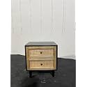 Deluxe Solid Wood Rattan Nightstand Fully Assembled-Mid Century Modern Side Table with 2 Drawers-Multipurpose use for Living Room, Bedroom-Dark Chocolate (Black with Natural)