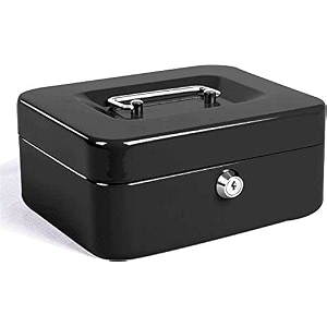 cash box with note and coin compartments  cash box with lock and key amp money tray perfect secure storage for loose change-1 pcs color-black 8 inch