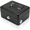 Cash Box with Note and Coin Compartments | Cash Box with Lock And Key &amp; Money Tray Perfect Secure Storage for Loose Change-1 Pcs (Color-Black) (6 Inch)