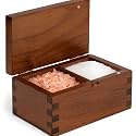 Demigo Acacia Salt Cellar 20 oz, Magnetic Flip Lid Salt Box, Dark Brown