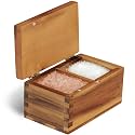 Demigo Acacia Salt Cellar 20 oz, Magnetic Flip Lid Salt Box, Natural Brown