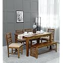DEMIWALL Sheesham Wood Rectangular Dining Table 6 Seater | Six Seater Dinning Table with 4 Cushion Chairs &amp; 1 Bench for Home | Wooden Kitchen Dinner Table Dining Room Sets for Restaurant | Rustic Teak