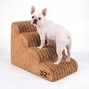 Den&amp;Den 4 Step Pet Stairs for Small Dogs, 17.7"H High-Density Khaki Ramp